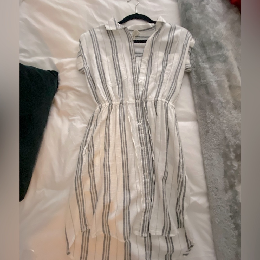 White and blue striped dress